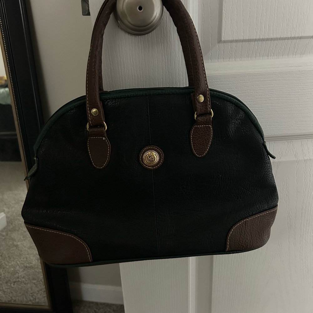 Vintage Black and Brown Handbag Croc Embossed Design